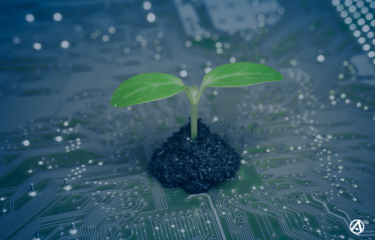 Plant sprouting from a circuitboard for Integrated Compliance Solutions topic