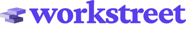 Workstreet logo with a purple stacked-block icon to the left of the word 'workstreet'